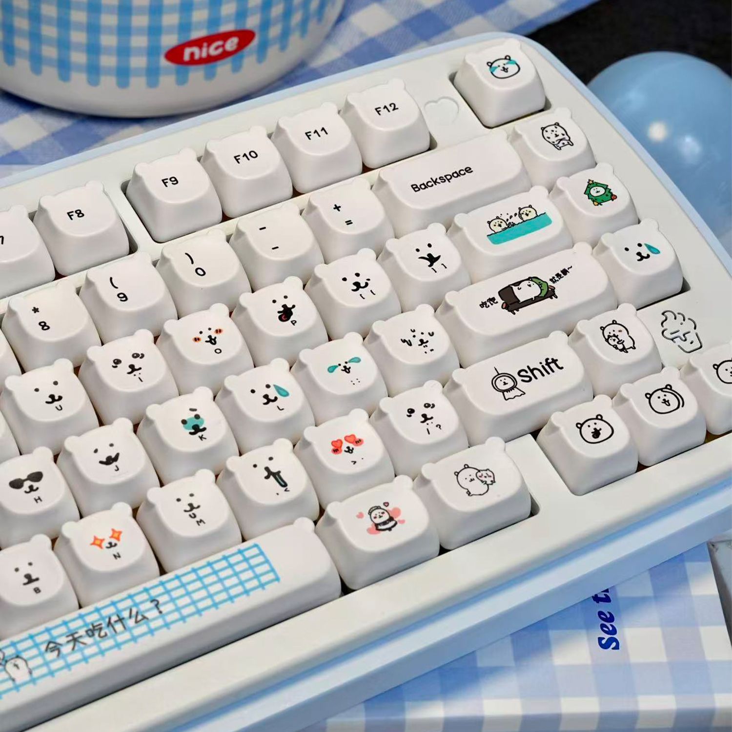 Gaming Accessories Aesthetic - Keycap PBT Beruang Kartun Lucu Kawaii,